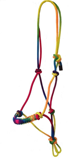 Rainbow Braided Nylon Rope Halter, Average Horse - 3/8" Diameter