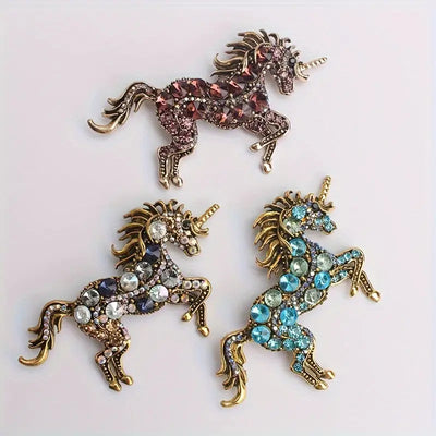 Vintage Horse/unicorn Shaped Rhinestone Brooch