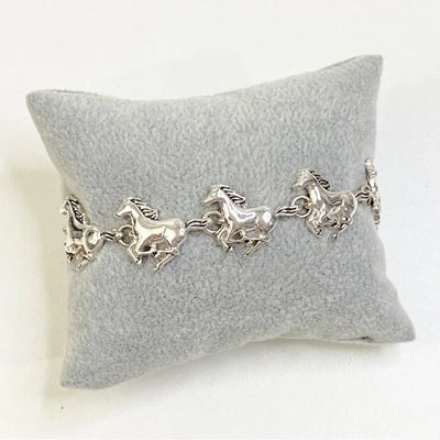 Vintage Galloping Horses Silver Tone Link Bracelet