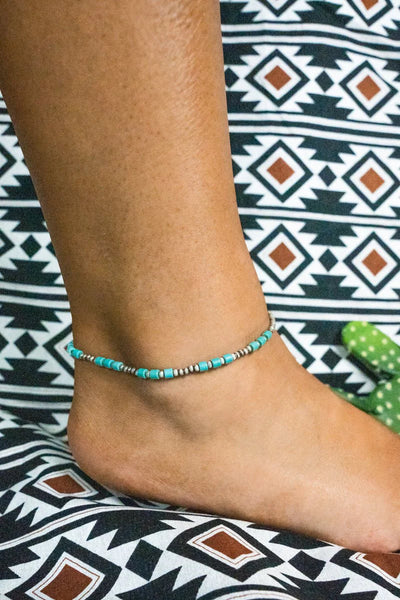 Viola Delray Silvertone Turquiose Anklet