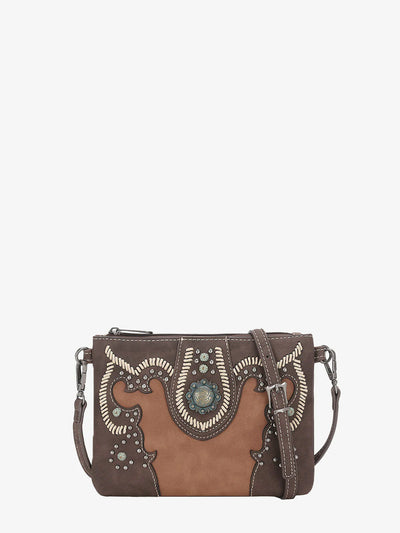 Montana West - Embroidered Cut-Out Boot Scroll Concho Crossbody Clutch