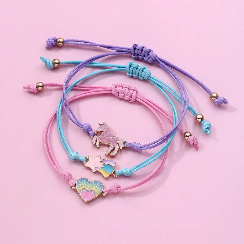 Cartoon Unicorn Rainbow Heart Bracelet Set