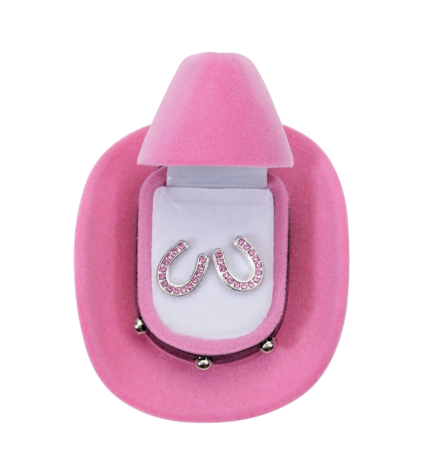 AWST Int'l Horseshoes Earrings W/Colorful Cowboy Hat Giftbox (Multiple Colors Available)