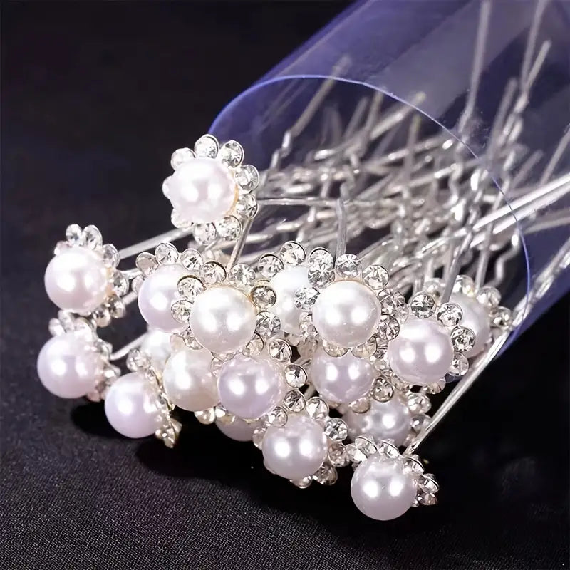 Diamond Petal and Large Pearl Hair Pins
