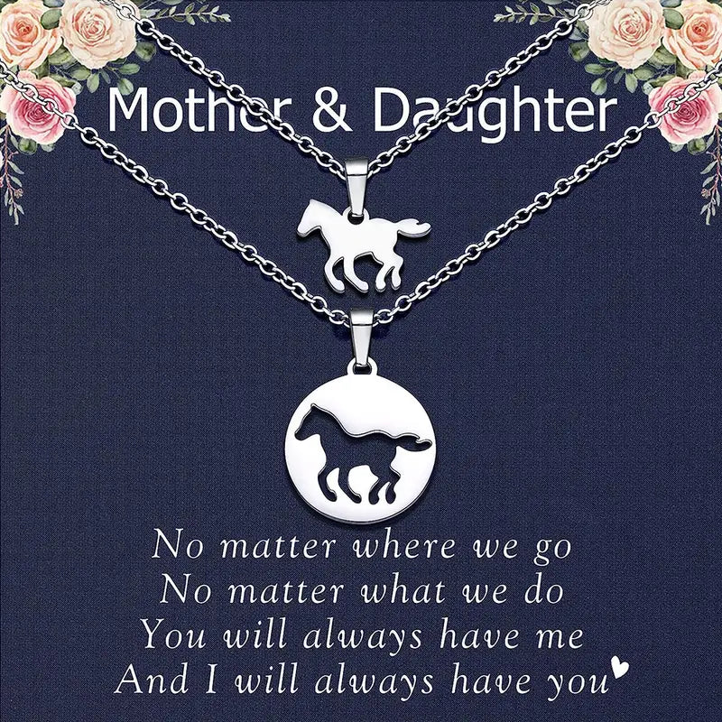 2 Piece Horse Cutout Mother and Daugher Necklace Set