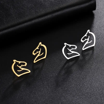 Stainless Steel Lucky Horse Stud Earrings (Gold and Silver Available)