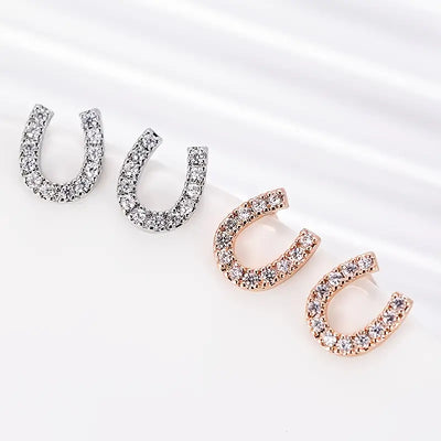 Rhinestone Horseshoe Earrings (Rose Gold or Silver)