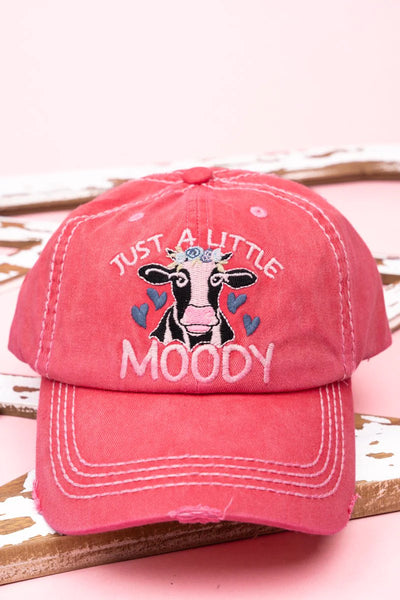 Distressed "Just A Little MOOdy" Hat (Multiple Colors Available)