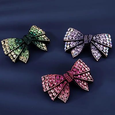 Rhinestone Bow Hair Clip (Purple)