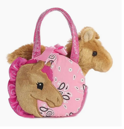 Plush Horse Stuffed Animal in Pink Paisley Purse