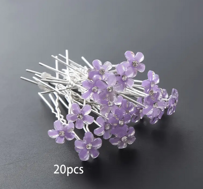 Purple Crystal Flower Hair Pins (Individual)