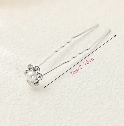 Diamond Petal and Small Pearl Hair Pins