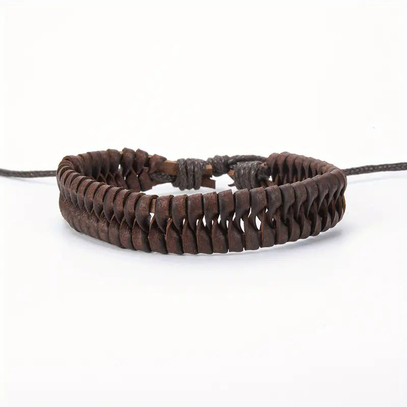 Handmade Braided Leather Bracelet - Adjustable