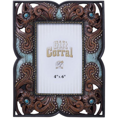 Floral Leather Picture frame with Turquoise