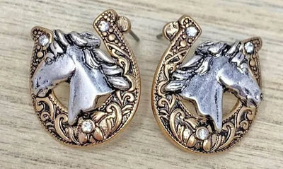 Horse in Horseshoe Stud Earring