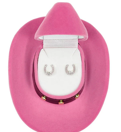 AWST Int'l Horshoe Earrings with Colorful Cowboy Hat Giftbox