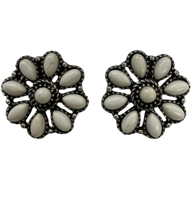 White Flower Stud Earrings