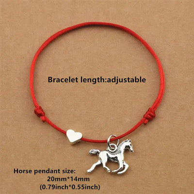 Running Horse Pendant & Heart Charm Bracelet (Black or Red)