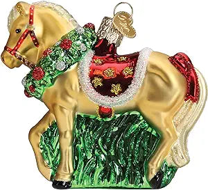 Old World Christmas - Horse with Wreath Glass Blown Ornament