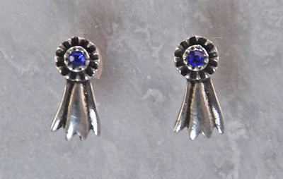 The Finishing Touch Blue Ribbon with Czech Sapphire Blue Stone Earrings