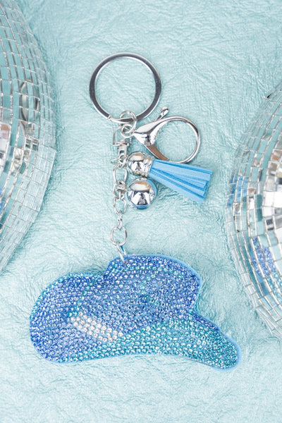 Crystal Avenue Encrusted Aqua and Blue Cowboy Hat Keychain