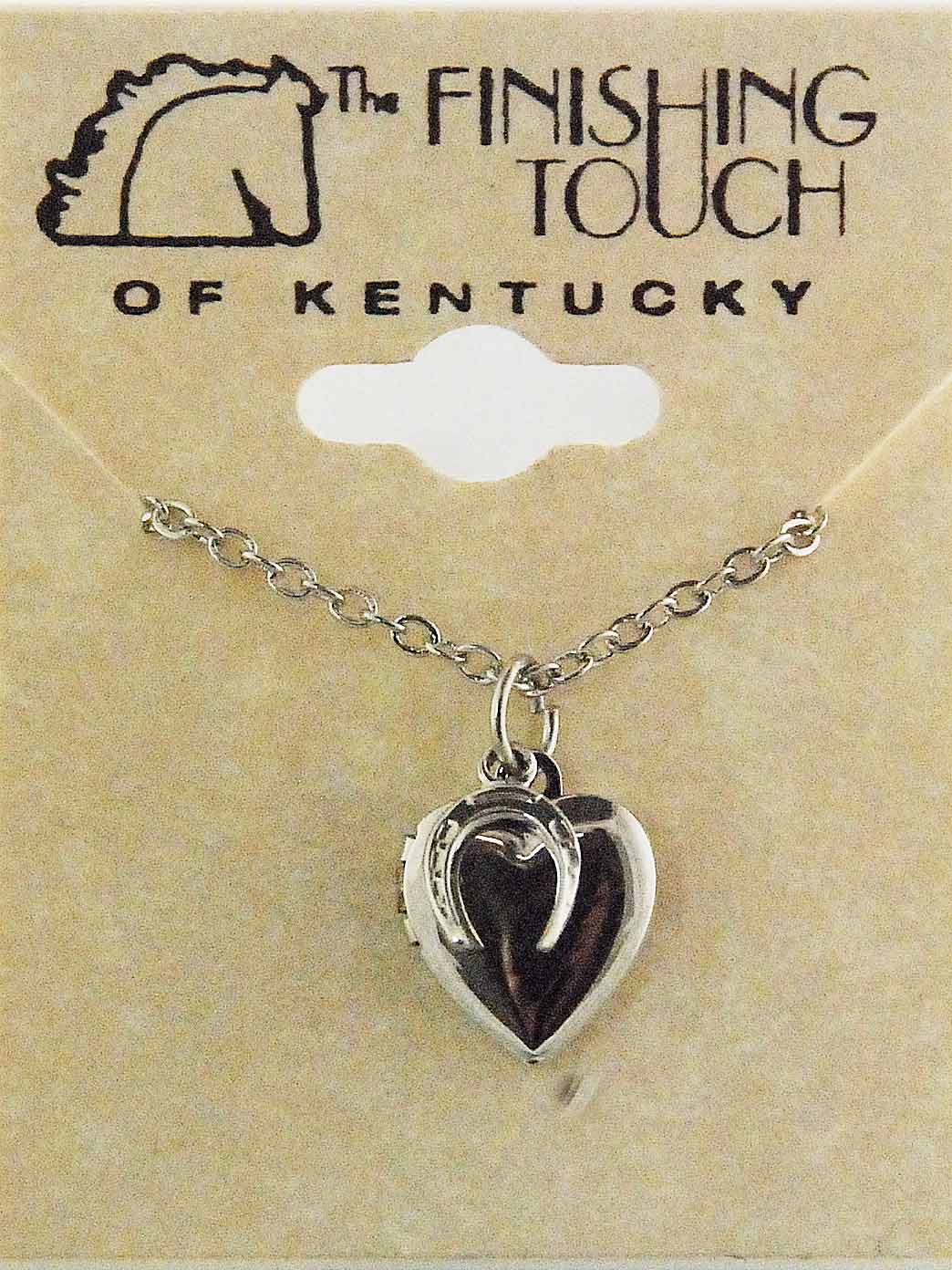 Heart Shaped Locket With Horseshoe Charm Necklace- Imitation Rhodium