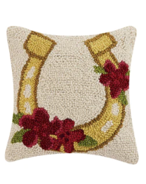 Gold Horseshoe with Flowers Accent Pillow