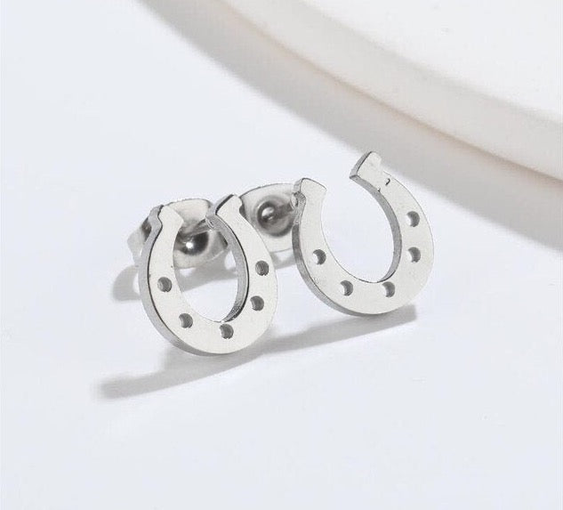 Stainless Steel Horseshoe Shape Stud Earrings (Gold and Silver Available)