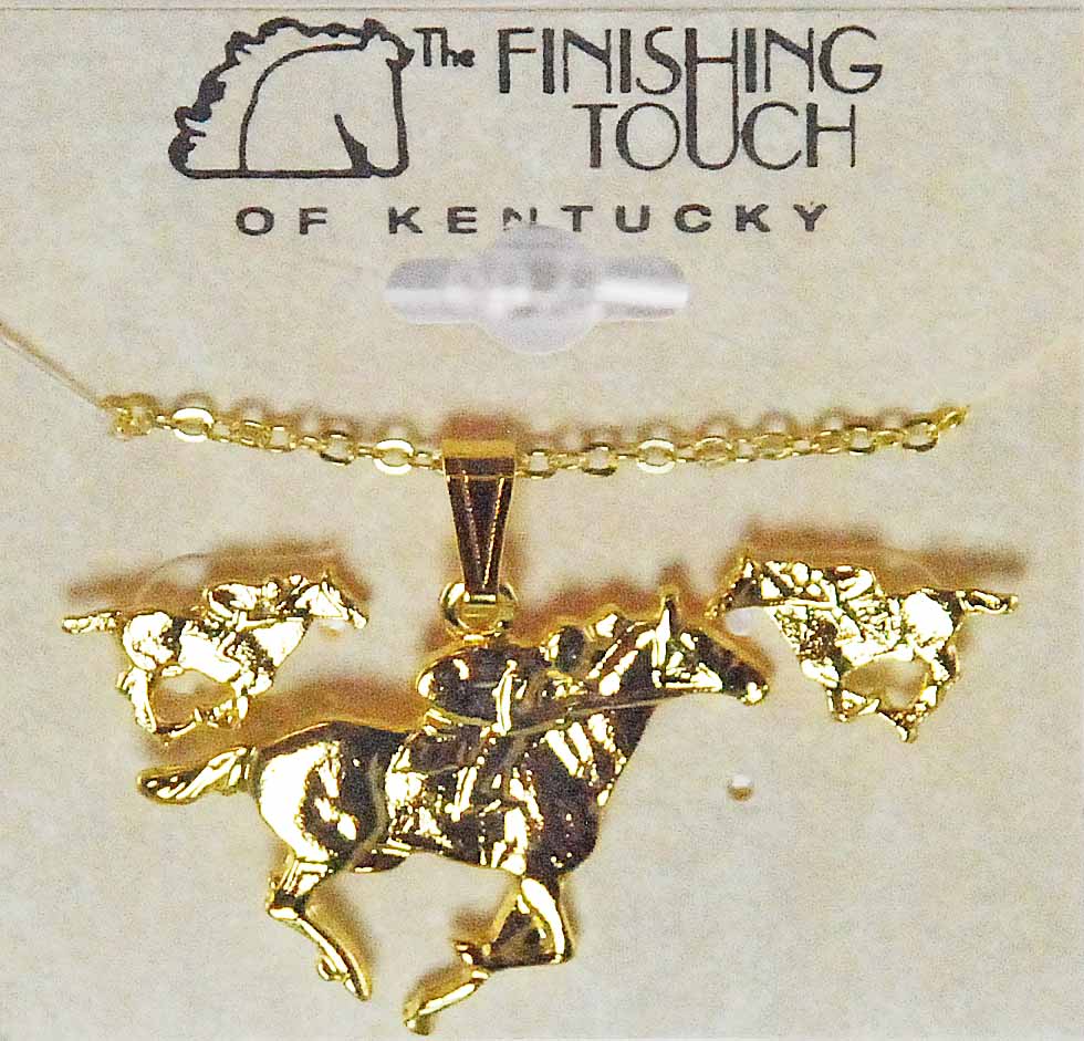 The Finishing Touch - Horse Racing Necklace & Earrings (Gold or Silver)