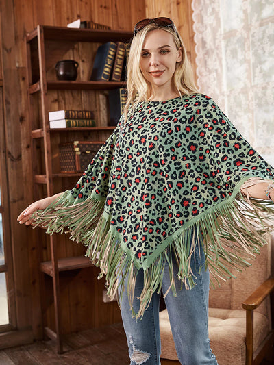 Montana West - Turquoise Leopard Fringe Poncho