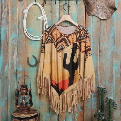 Montana West - Aztec Cactus Fringe Poncho