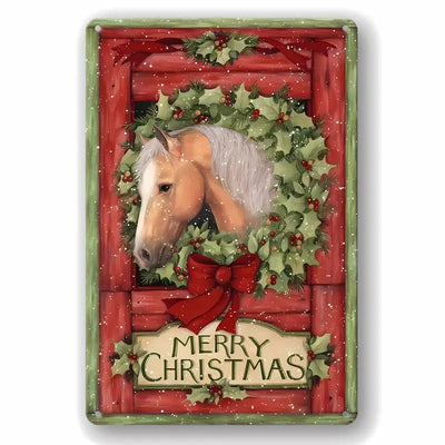 Vintage Christmas Horse Head Metal Sign