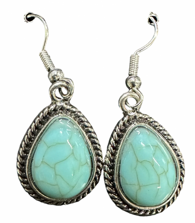 Silver & Turquoise Or Pink Teardrop Earrings