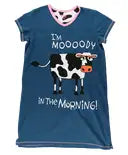 Lazy One Moooody In The Morning Women's Cow V-neck Nightshirt (C)