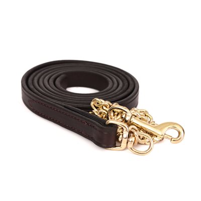 Leather Lead with Brass Plated Chain - 3/4" (Havana)