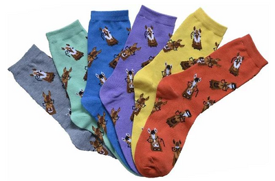 AWST Int'l Ladies' "Lila" Horse with Spectacles Crew Socks (Multiple Colors Available)