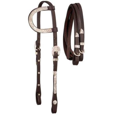 Royal King - Single Ear Headstall With Silver Accents & Matching Reins (Dark Oil)